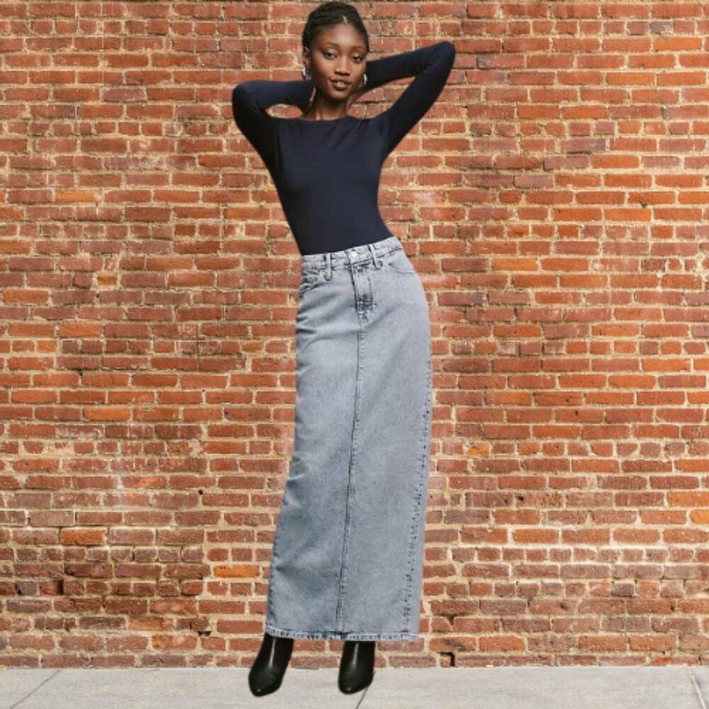 NWT Good American Denim Maxi Skirt
